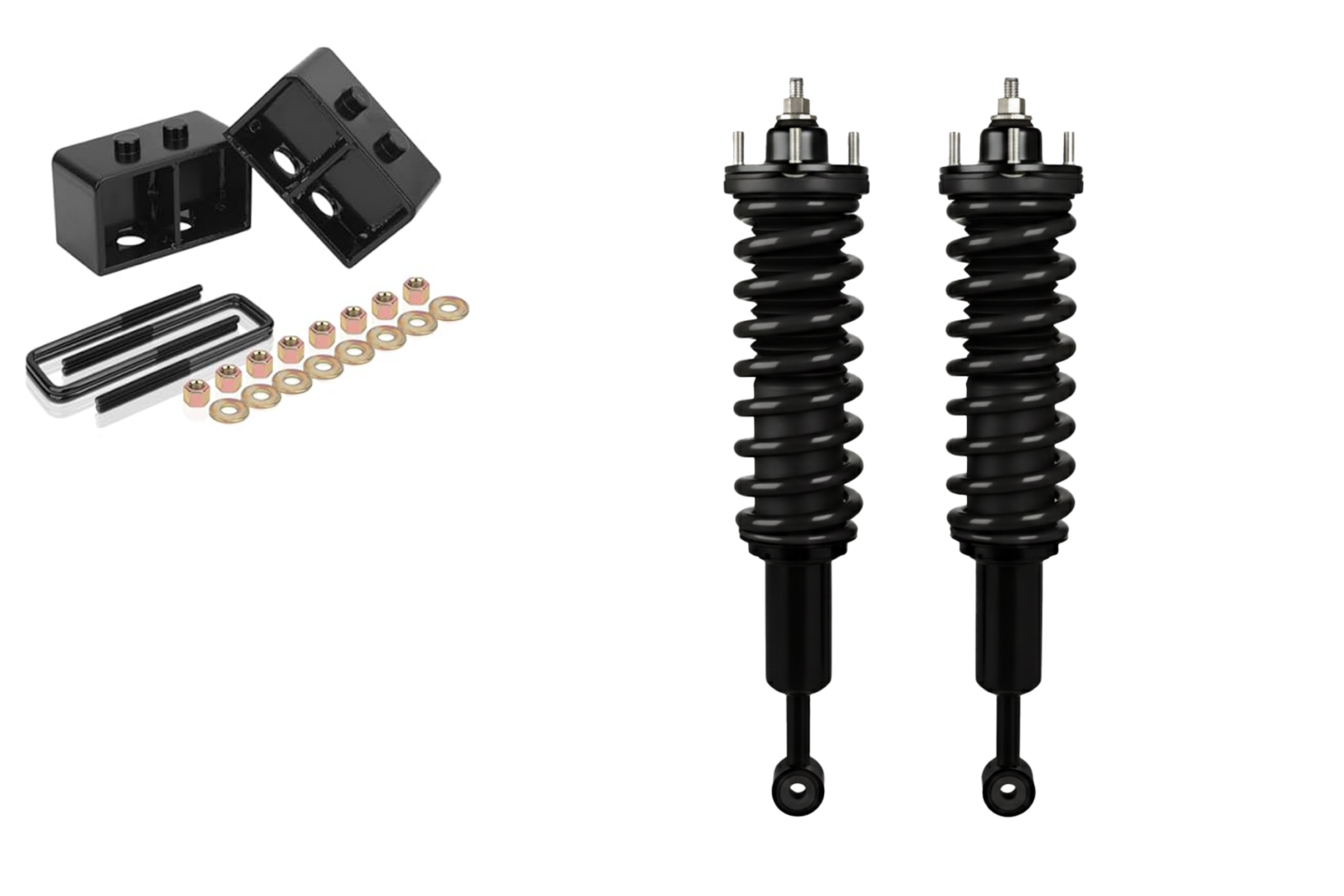 Black 2 inch Lift Kit Shocks, Springs & Rear Blocks Package for Ford ...